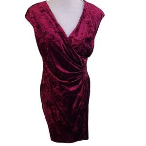 Evan Picone Black Label Burgundy Crushed Velvet Surplice Dress 4